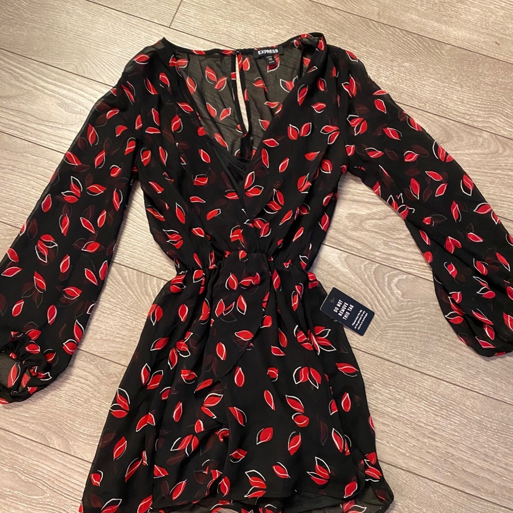 Express black and red patterned romper